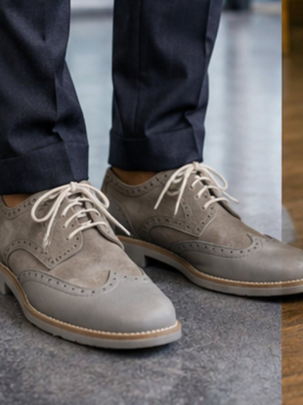Cole Haan Mens Size 13 M Grand OS Wingtip Oxfords Suede Khaki Dress Casual Shoes